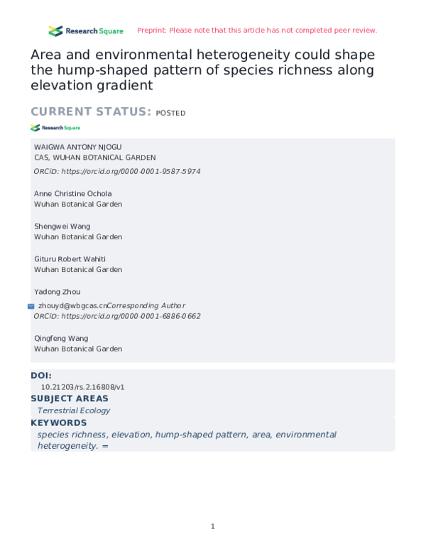 (PDF) Area and environmental heterogeneity could shape the hump-shaped ...