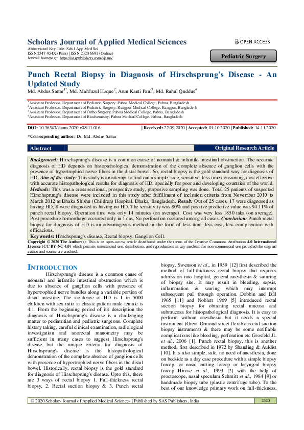 (PDF) Punch Rectal Biopsy in Diagnosis of Hirschsprung’s Disease An