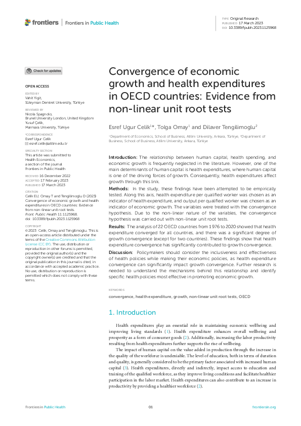 (PDF) Convergence of economic growth and health expenditures in OECD ...