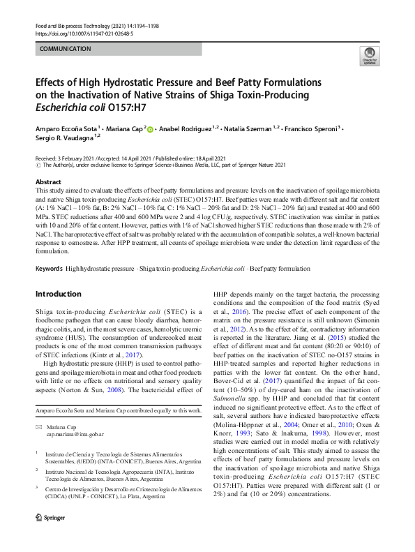 (PDF) Effects of High Hydrostatic Pressure and Beef Patty Formulations ...