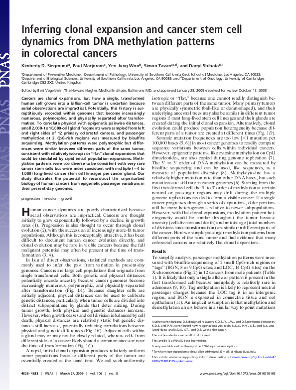 (PDF) Inferring clonal expansion and cancer stem cell dynamics from DNA ...
