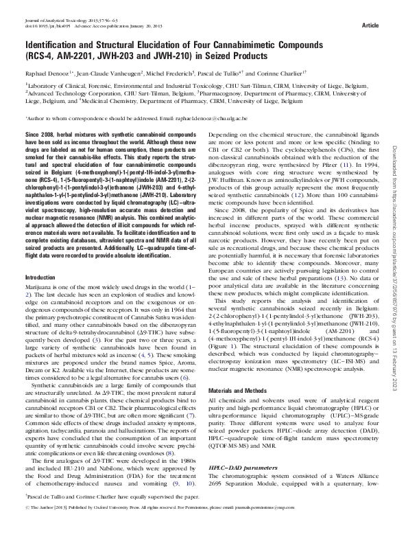 (PDF) Identification and Structural Elucidation of Four Cannabimimetic ...