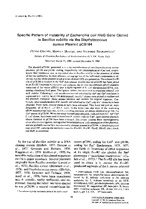 (PDF) Specific pattern of instability of Escherichia coli HisG gene ...