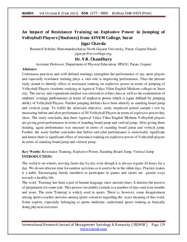 (PDF) An Impact of Resistance Training on Explosive Power in Jumping of ...