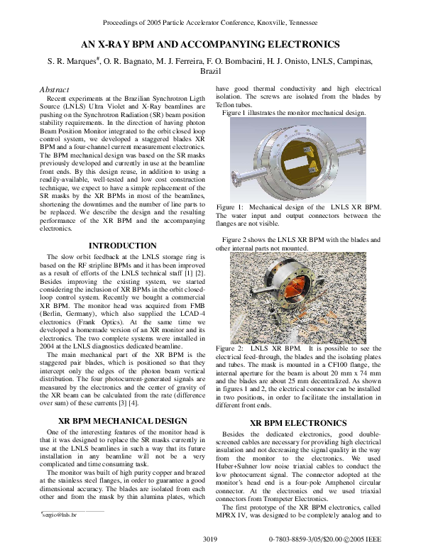 (PDF) An X-Ray BPM and Accompanying Electronics