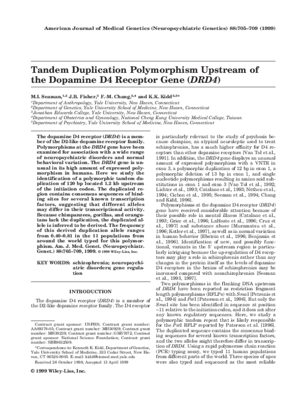 (PDF) Tandem duplication polymorphism upstream of the dopamine D4 ...