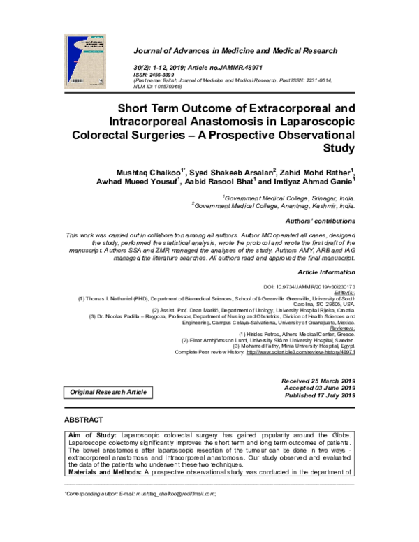(PDF) Short Term Outcome of Extracorporeal and Intracorporeal ...