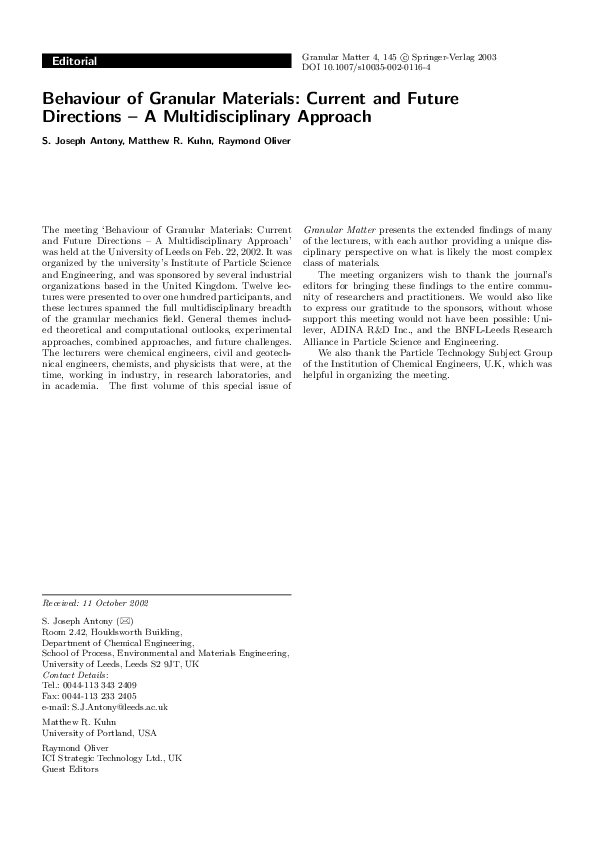 (PDF) Behaviour of Granular Materials: Current and Future Directions ...