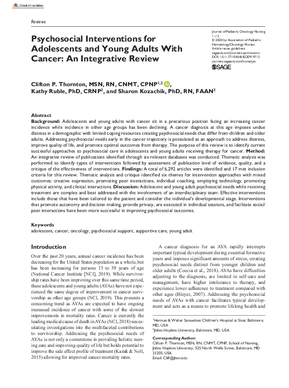 (PDF) Psychosocial interventions for adolescents and young adult cancer ...