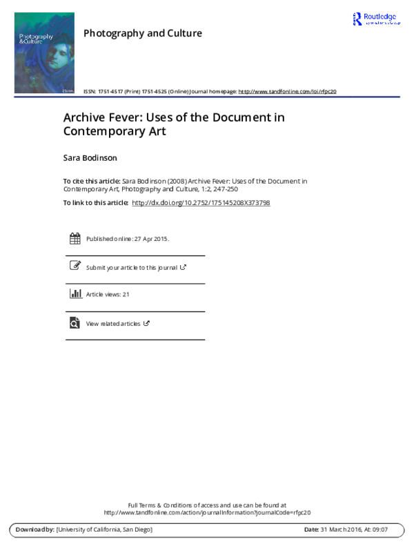 (PDF) Archive Fever: Uses of the Document in Contemporary Art