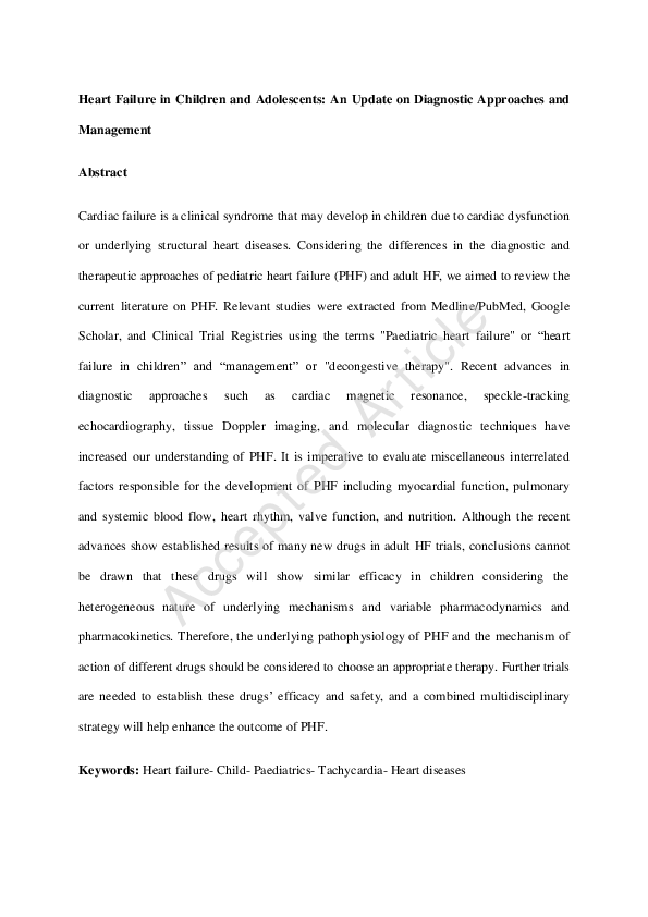 (PDF) Heart failure in children and adolescents: an update on ...