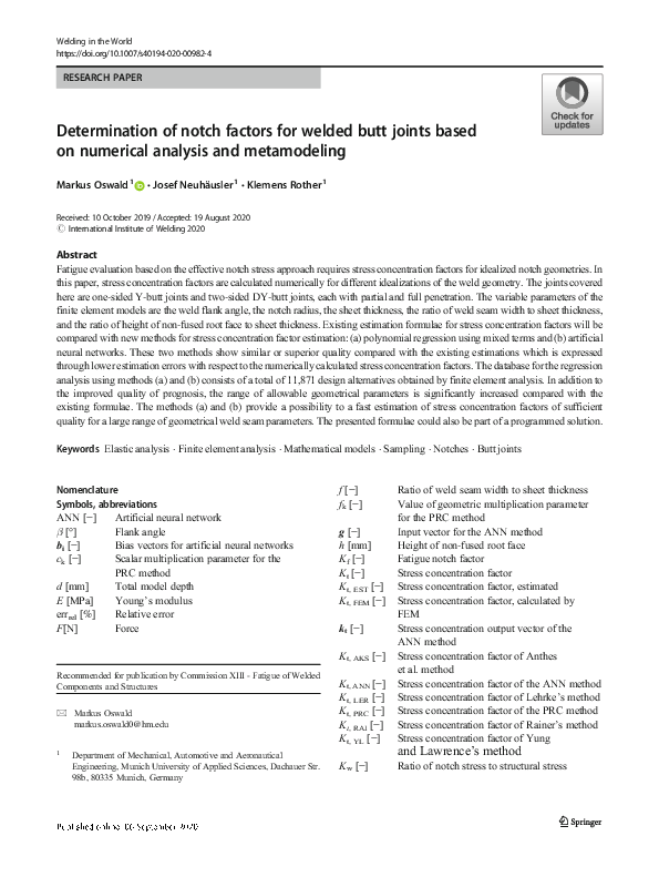 (PDF) Determination of notch factors for welded butt joints based on ...