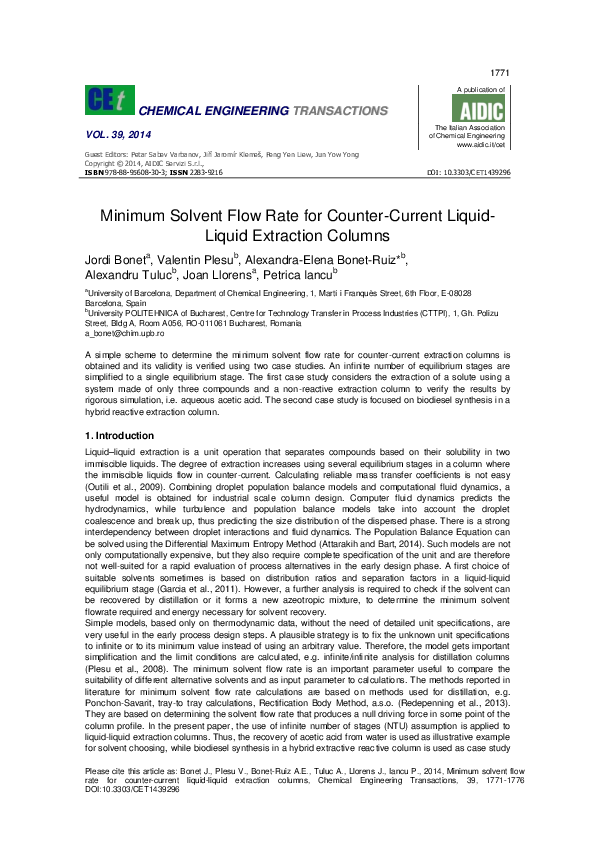 (PDF) Minimum Solvent Flow Rate for Counter-current Liquid-liquid ...