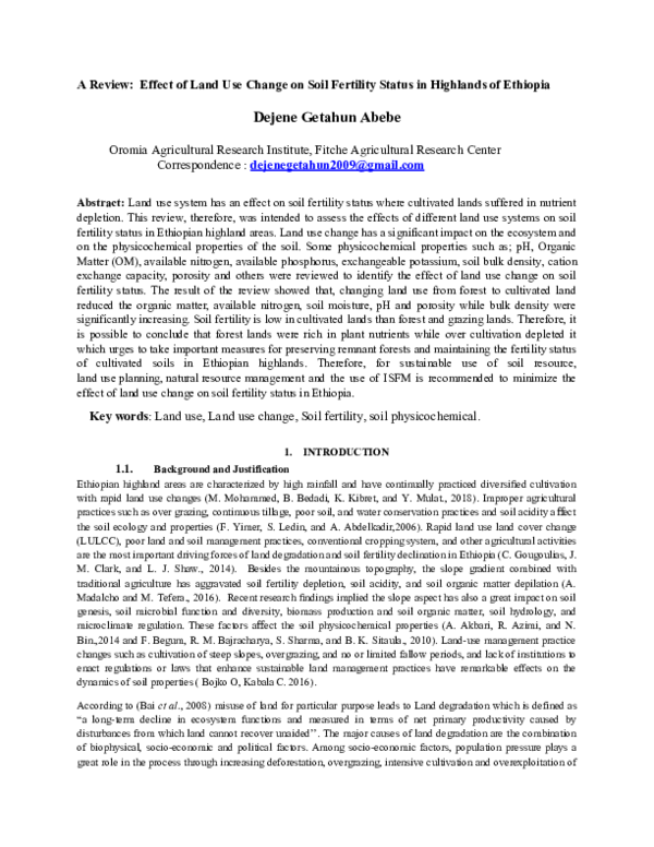 (DOC) A Review: Effect of Land Use Change on Soil Fertility Status in ...