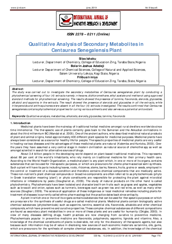 (PDF) Qualitative Analysis of Secondary Metabolites in Centaurea ...