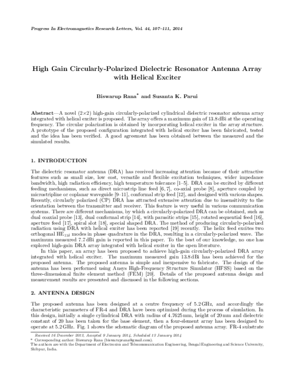 (PDF) High Gain Circularly-Polarized Dielectric Resonator Antenna Array ...