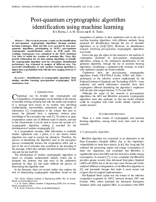 (PDF) Post-quantum cryptographic algorithm identification using machine ...