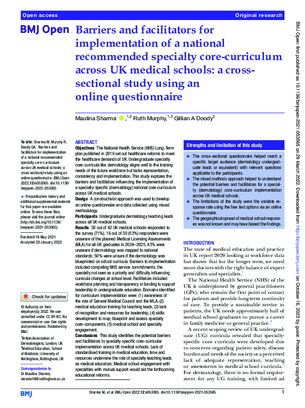 (PDF) Barriers and facilitators for implementation of a national ...