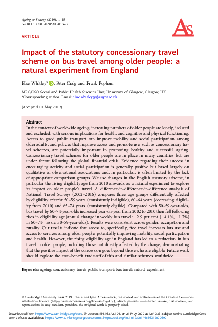(PDF) Impact of Concessionary Bus Travel on the Well-Being of Older and ...