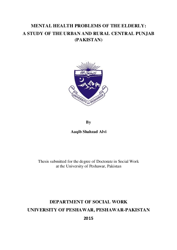 (PDF) Mental Health Problems of the Elderly: A Study of the Urban and ...