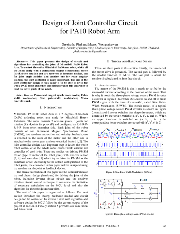 (PDF) Design of Joint Controller Circuit for PA10 Robot Arm
