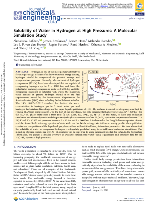 (PDF) Solubility of Water in Hydrogen at High Pressures: A Molecular ...