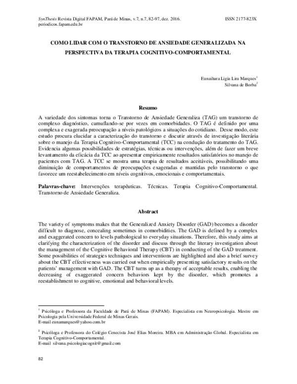 (PDF) Como Lidar Com O Transtorno De Ansiedade Generalizada Na ...