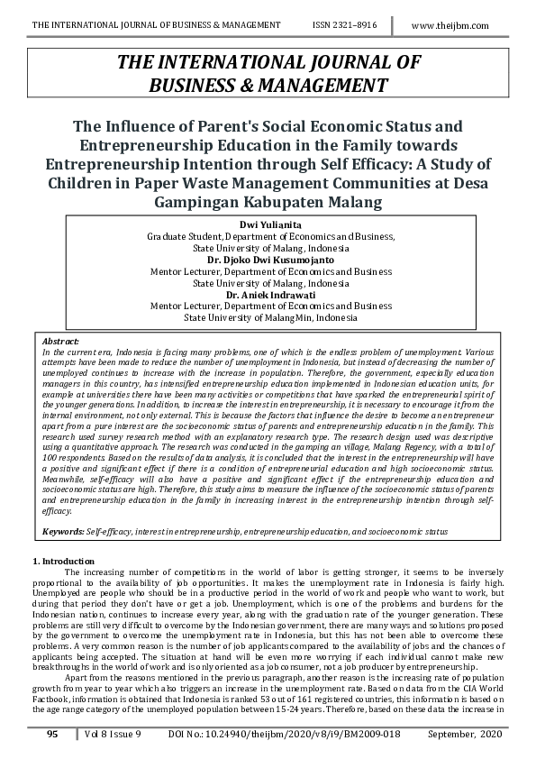 (PDF) The Influence of Parent's Social Economic Status and ...