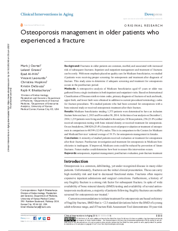 (PDF) Osteoporosis management in older patients who experienced a fracture
