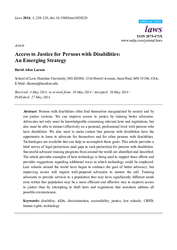 (PDF) Access to Justice for Persons with Disabilities: An Emerging Strategy