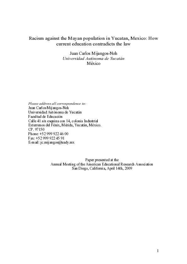 (PDF) Racism against the Mayan Population in Yucatan, Mexico: How ...