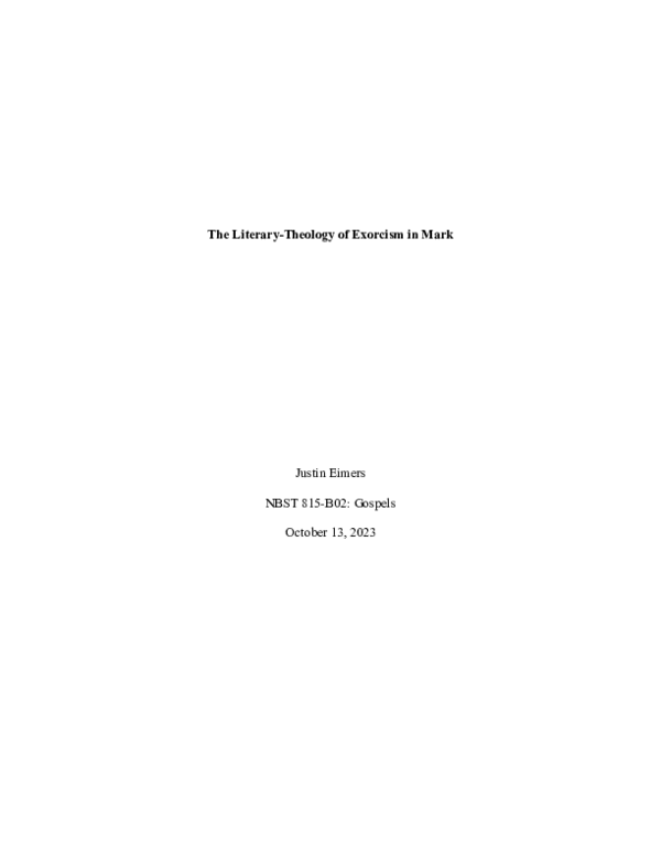 (DOC) Mark 9:25 The Final Exorcism and Mark 9:38 Non-believers Using ...
