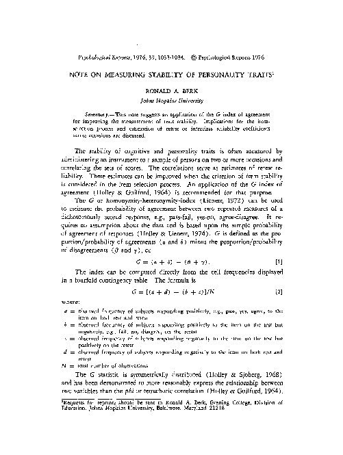 (PDF) Note on Measuring Stability of Personality Traits