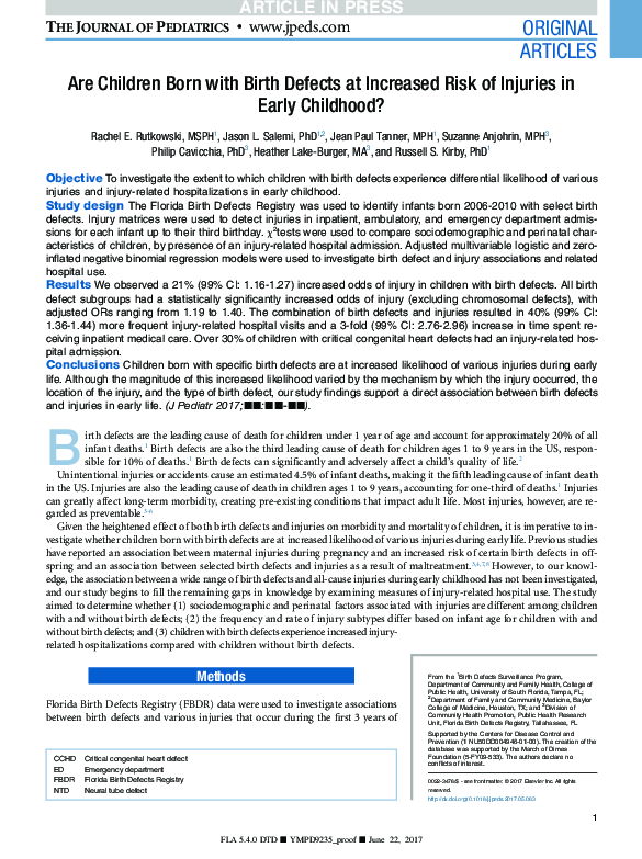 (PDF) Are Children Born with Birth Defects at Increased Risk of ...