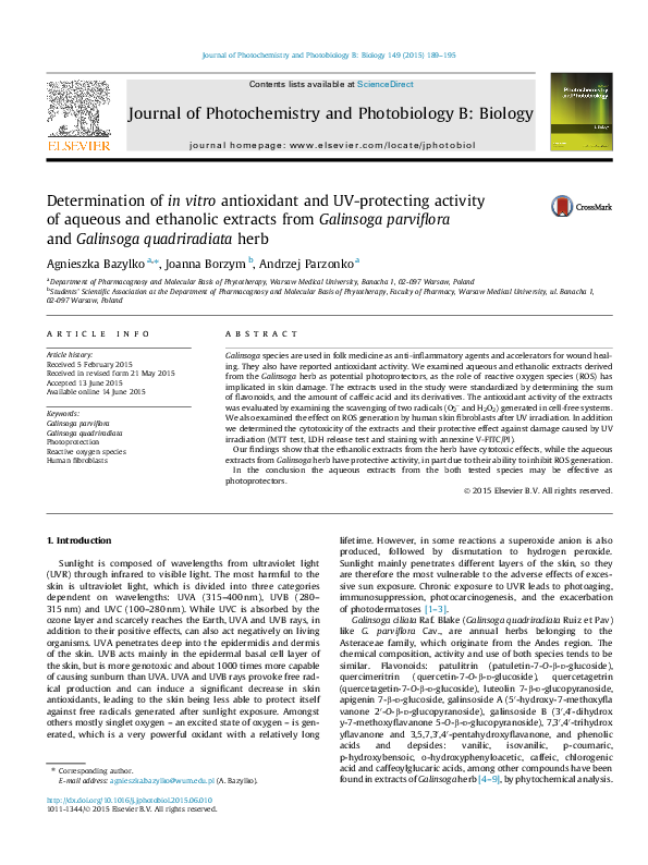 (PDF) Determination of in vitro antioxidant and UV-protecting activity ...