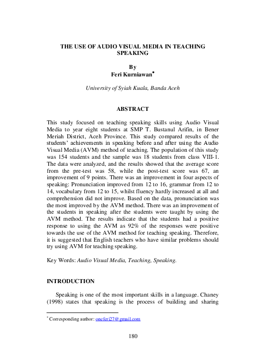 (PDF) The Use of Audio Visual Media in Teaching Speakingrn(A Pre ...