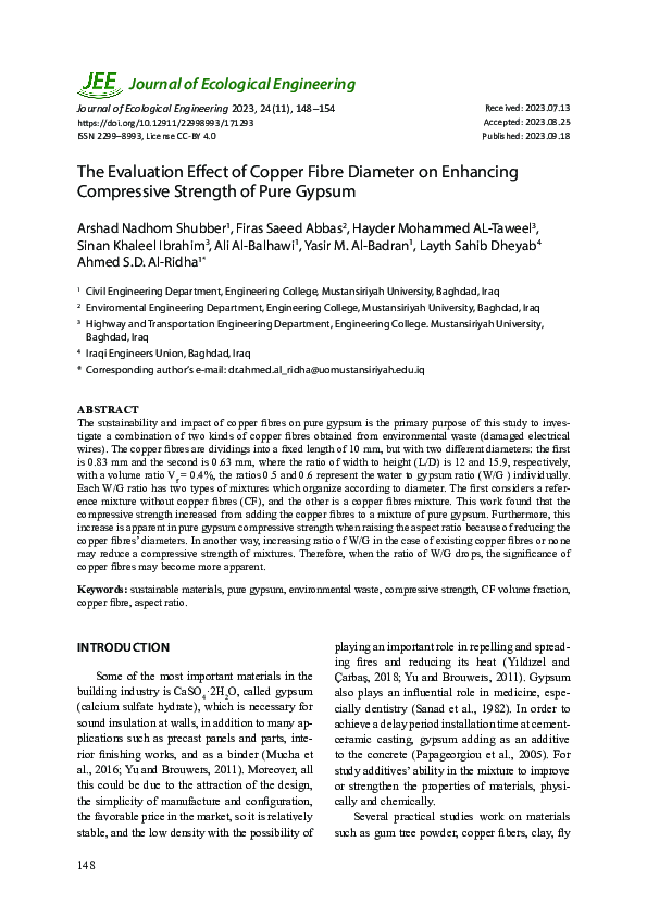 (PDF) The Evaluation Effect of Copper Fibre Diameter on Enhancing ...