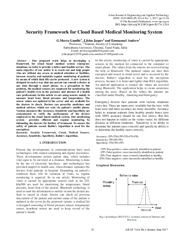 (PDF) Security Framework for Cloud Based Medical Monitoring System