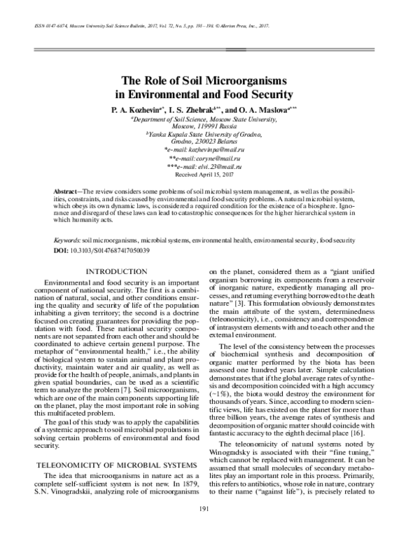 (PDF) The role of soil microorganisms in environmental and food security
