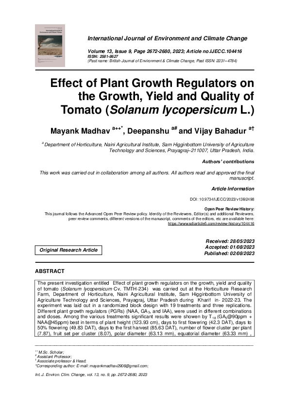 (PDF) Effect of Plant Growth Regulators on the Growth, Yield and ...