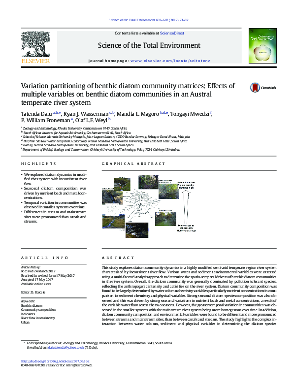 (PDF) Variation partitioning of benthic diatom community matrices ...