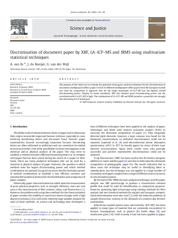 (PDF) Discrimination of document paper by XRF, LA–ICP–MS and IRMS using ...