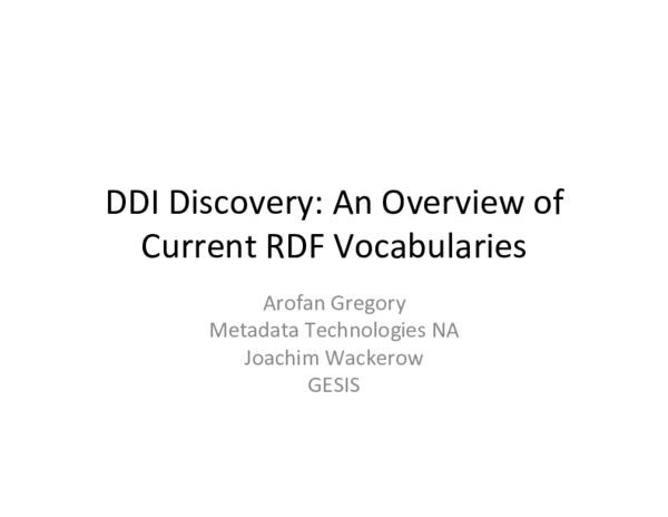 (PDF) DDI Discovery: An Overview of Current RDF Vocabularies