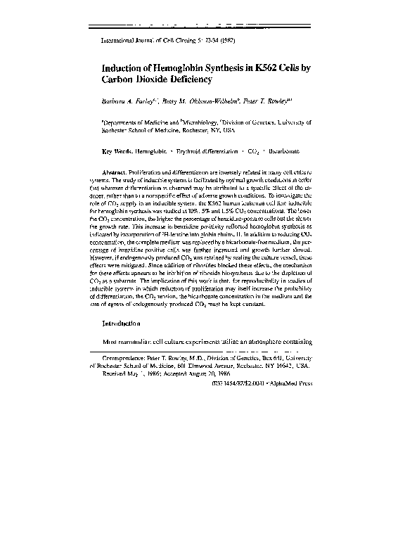 (PDF) Induction of hemoglobin synthesis in k562 cells by carbon dioxide ...