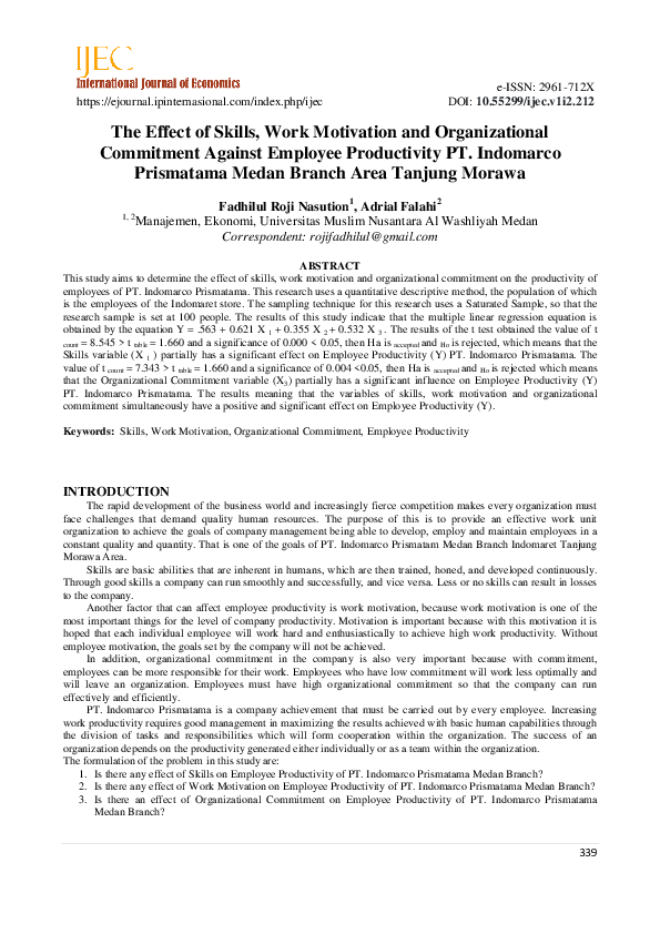 (PDF) The Effect of Skills, Work Motivation and Organizational ...