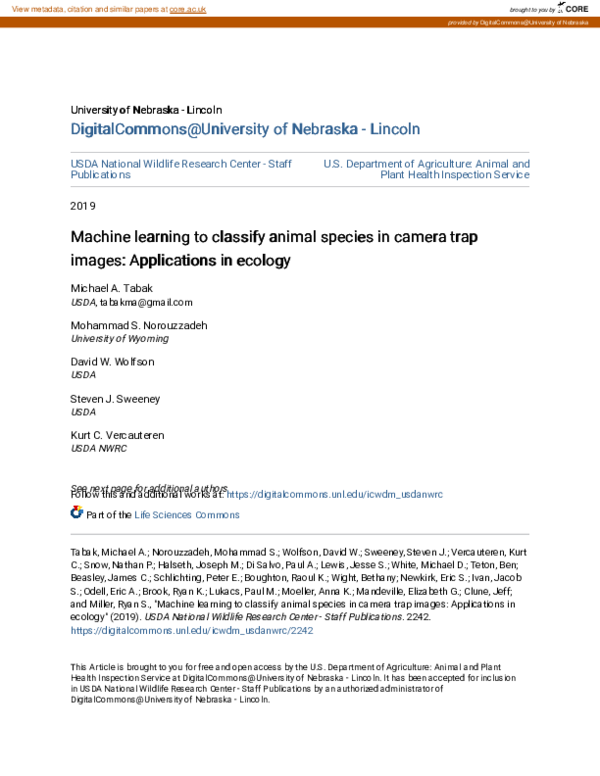 (PDF) Machine learning to classify animal species in camera trap images ...