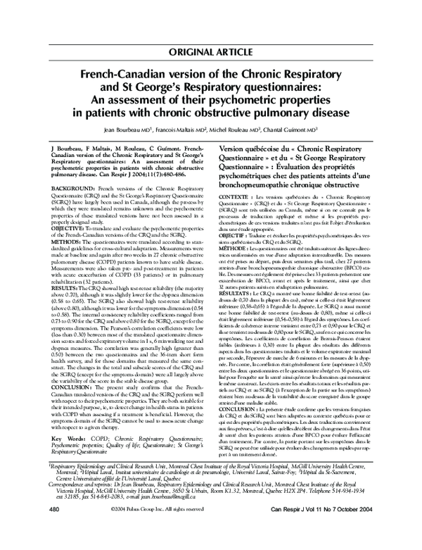 (PDF) French-Canadian Version of the Chronic Respiratory and of the St ...