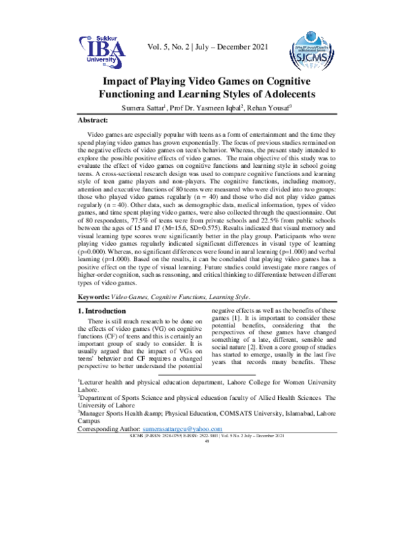 (PDF) Impact of Playing Video Games on Cognitive Functioning and ...