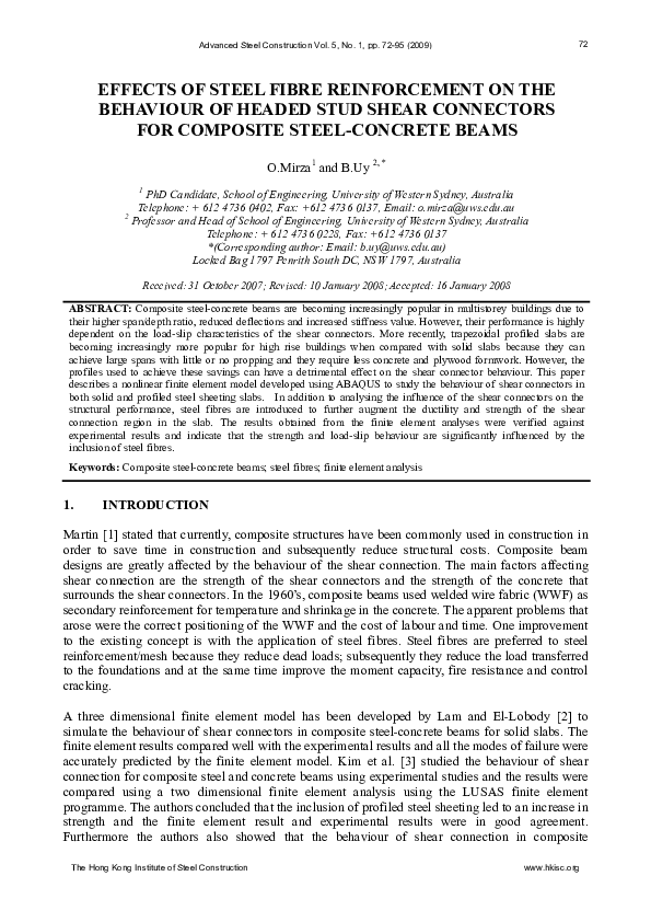 (PDF) Effects of Steel Fibre Reinforcement on the Behaviour of Headed ...