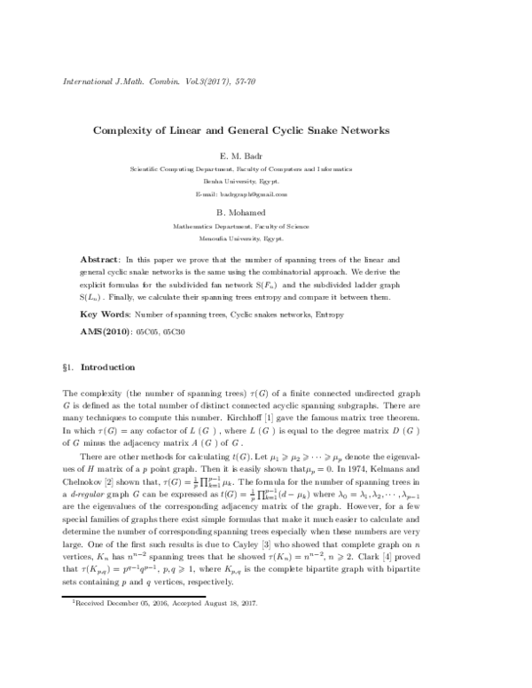 (PDF) Complexity of Linear and General Cyclic Snake Networks